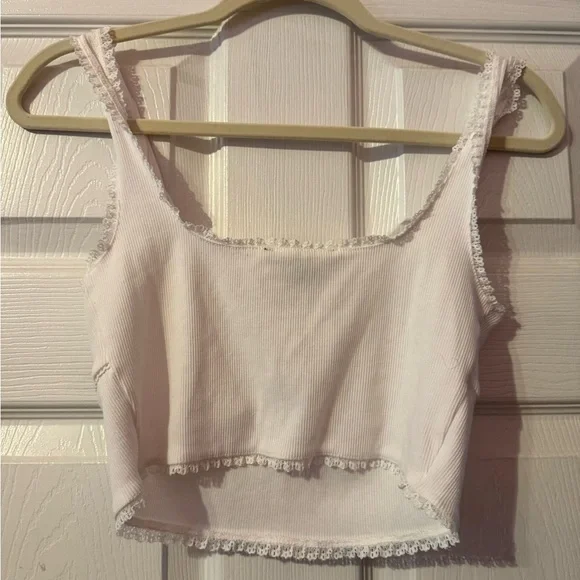 Forever 21 White Ribbed Tank Top with Lace Trim - Picture 3 of 3